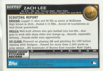 2010 Bowman Draft Picks & Prospects - Chrome Prospects #BDPP87 Zach Lee Back