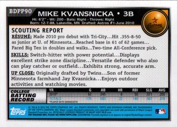 2010 Bowman Draft Picks & Prospects - Chrome Prospects #BDPP90 Mike Kvasnicka Back