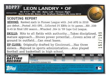 2010 Bowman Draft Picks & Prospects - Chrome Prospects Blue Refractors #BDPP7 Leon Landry Back