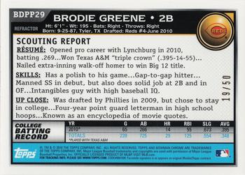 2010 Bowman Draft Picks & Prospects - Chrome Prospects Gold Refractors #BDPP29 Brodie Greene Back