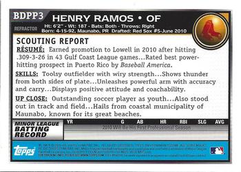 2010 Bowman Draft Picks & Prospects - Chrome Prospects Purple Refractors #BDPP3 Henry Ramos Back