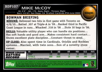 2010 Bowman Draft Picks & Prospects - Chrome Refractors #BDP107 Mike McCoy Back