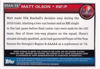 2010 Bowman Draft Picks & Prospects - Chrome USA Baseball Autographs #USAA-14 Matt Olson Back