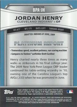 2010 Bowman Platinum - Prospect Autographs Refractors #BPA-JH Jordan Henry Back