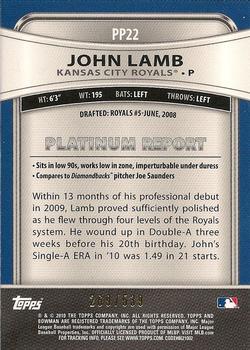 2010 Bowman Platinum - Prospects Gold Refractors Thick Stock #PP22 John Lamb Back