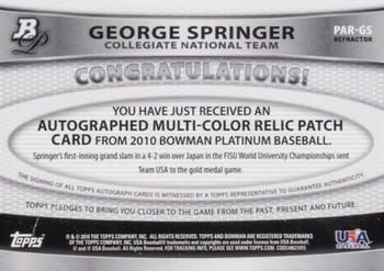 2010 Bowman Platinum - Relic Autographs Red Refractors #PAR-GS George Springer Back