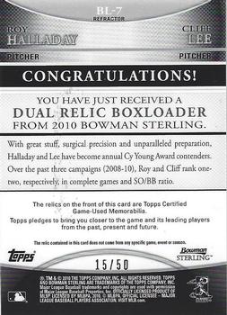 2010 Bowman Sterling - Dual Relics Gold Refractors #BL-7 Roy Halladay / Cliff Lee Back