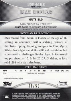 2010 Bowman Sterling - Prospects Gold Refractors #BSP-MKE Max Kepler Back