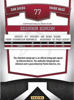 2010 Donruss Elite Extra Edition - Franchise Futures Signatures #77 Edinson Rincon Back