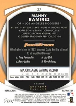 2010 Finest - Refractors #37 Manny Ramirez Back