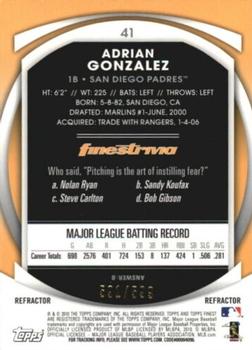 2010 Finest - Refractors #41 Adrian Gonzalez Back
