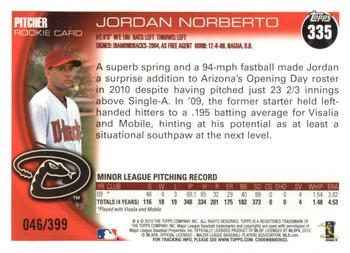 2010 Topps - Copper #335 Jordan Norberto Back