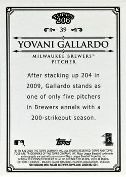 2010 Topps 206 - Bronze #39 Yovani Gallardo Back