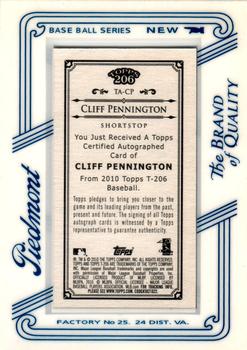 2010 Topps 206 - Mini Framed Autographs Piedmont #TA-CP Cliff Pennington Back