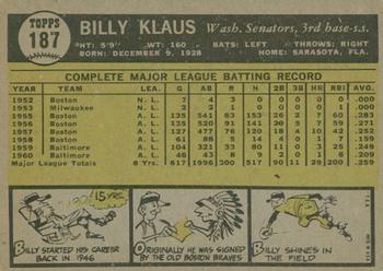 2010 Topps Heritage - 50th Anniversary Buybacks #187 Billy Klaus Back