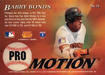 1995 Sportflix - ProMotion #PM10 Barry Bonds Back