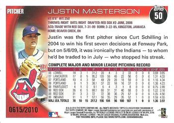 2010 Topps Opening Day - Blue #50 Justin Masterson Back