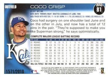 2010 Topps Opening Day - Blue #81 Coco Crisp Back