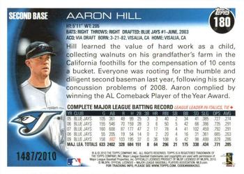 2010 Topps Opening Day - Blue #180 Aaron Hill Back
