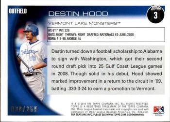2010 Topps Pro Debut - Blue #3 Destin Hood Back