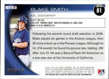 2010 Topps Pro Debut - Blue #81 Blake Smith Back