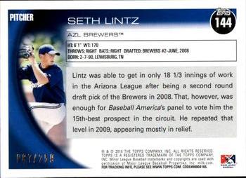 2010 Topps Pro Debut - Blue #144 Seth Lintz Back