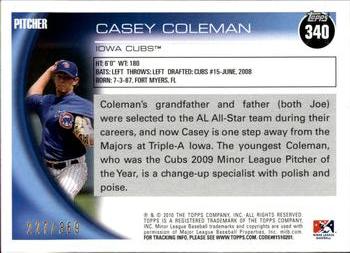 2010 Topps Pro Debut - Blue #340 Casey Coleman Back