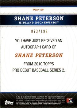 2010 Topps Pro Debut - Prospect Autographs Blue #PDA-SP2 Shane Peterson Back