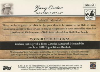 2010 Topps Tribute - Autograph Relics Blue #TAR-GC Gary Carter Back