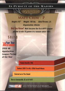 2010 TriStar Pursuit - Gold #140 Matt Crim Back