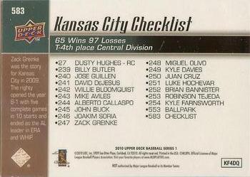 2010 Upper Deck - Gold #583 Royals Checklist (Zack Greinke / Joakim Soria) Back