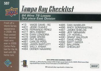 2010 Upper Deck - Gold #597 Rays Checklist (Evan Longoria / James Shields) Back