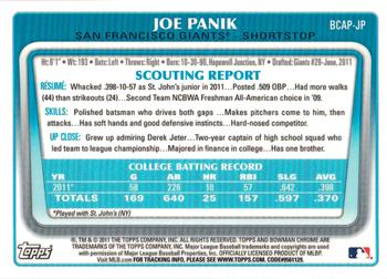 2011 Bowman Draft Picks & Prospects - Chrome Prospect Autographs #BCAP-JP Joe Panik Back