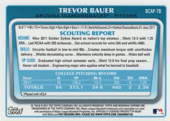 2011 Bowman Draft Picks & Prospects - Chrome Prospect Autographs #BCAP-TB Trevor Bauer Back