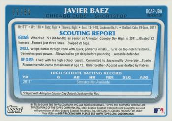 2011 Bowman Draft Picks & Prospects - Chrome Prospect Autographs Gold Refractors #BCAP-JBA Javier Baez Back