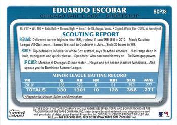 2011 Bowman - Chrome Prospects #BCP38 Eduardo Escobar Back