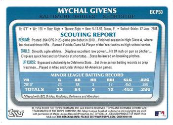 2011 Bowman - Chrome Prospects #BCP50 Mychal Givens Back
