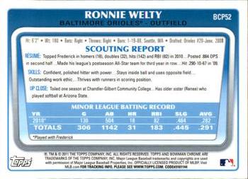 2011 Bowman - Chrome Prospects #BCP52 Ronnie Welty Back