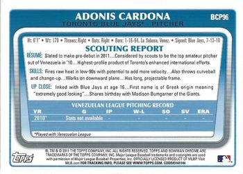 2011 Bowman - Chrome Prospects #BCP96 Adonis Cardona Back