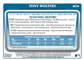 2011 Bowman - Chrome Prospects #BCP98 Tony Wolters Back