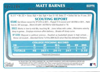 2011 Bowman Draft Picks & Prospects - Chrome Prospects Blue Refractors #BDPP8 Matt Barnes Back