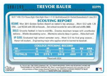 2011 Bowman Draft Picks & Prospects - Chrome Prospects Blue Refractors #BDPP9 Trevor Bauer Back
