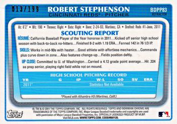 2011 Bowman Draft Picks & Prospects - Chrome Prospects Blue Refractors #BDPP83 Robert Stephenson Back