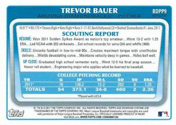 2011 Bowman Draft Picks & Prospects - Chrome Prospects Purple Refractors #BDPP9 Trevor Bauer Back