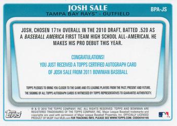 2011 Bowman - Prospect Autographs #BPA-JS Josh Sale Back