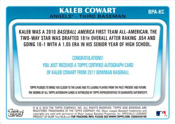 2011 Bowman - Prospect Autographs #BPA-KC Kaleb Cowart Back