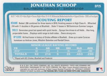 2011 Bowman - Prospects #BP25 Jonathan Schoop Back
