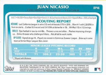 2011 Bowman - Prospects #BP46 Juan Nicasio Back