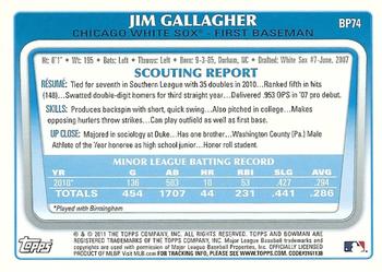 2011 Bowman - Prospects #BP74 Jim Gallagher Back