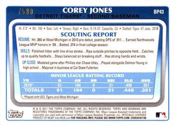 2011 Bowman - Prospects Blue #BP43 Corey Jones Back